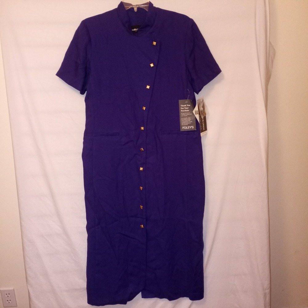 SAG Harbor Dress Petite 16P Purple Button Up Shirt Dress Gold Square Button New